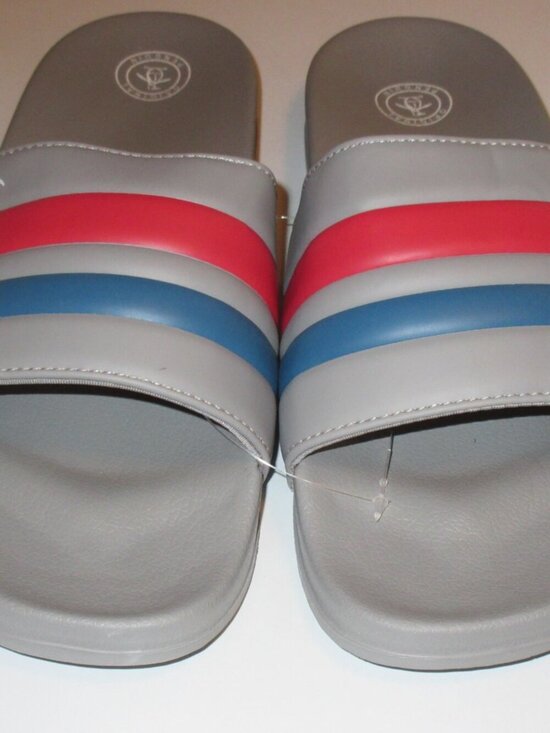 Original Penguin Men\'s Earle Slide Sandal Grey Red Blue NWT Classic Ships Free